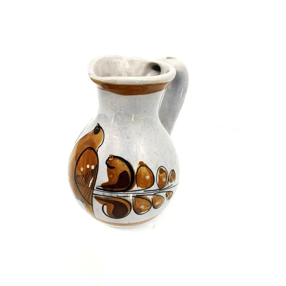 Small Mexican Tonala Pottery Pitcher Cream Brown